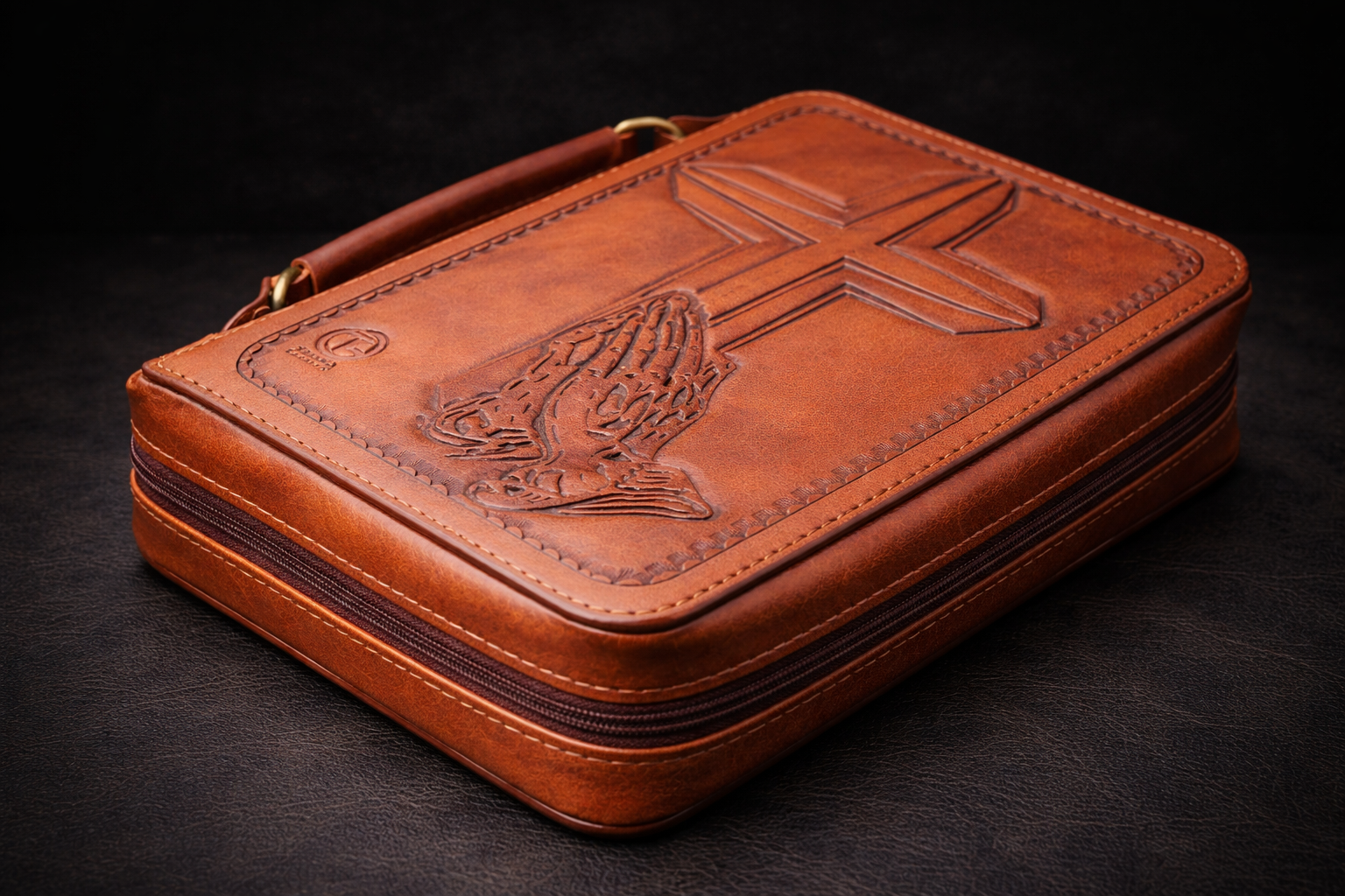 Leather Bible cover with praying hands